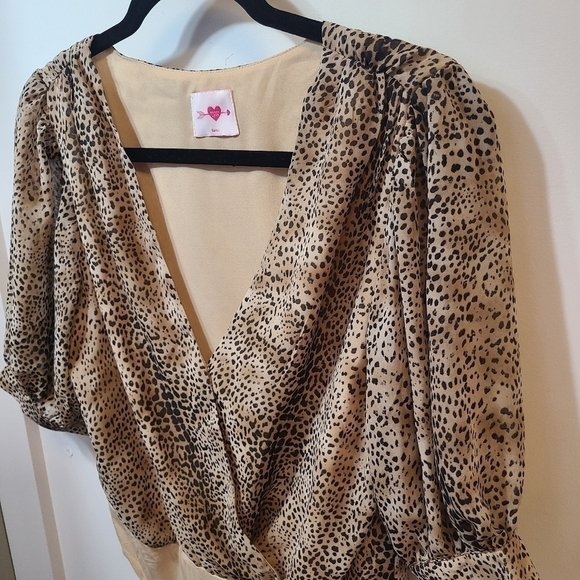 Buddy Love Faux Wrap Bodysuit Womens Small Twyla Surplice Leopard Cheetah Brown - Picture 3 of 9